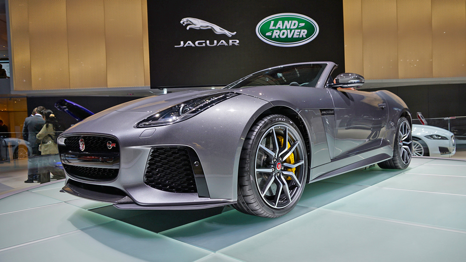 The world premiere of the Jaguar F-Type SVR, shown here as a convertible, at the Geneva Motor Show 2016. Image: Jaguar / http://autovideoreview.com
