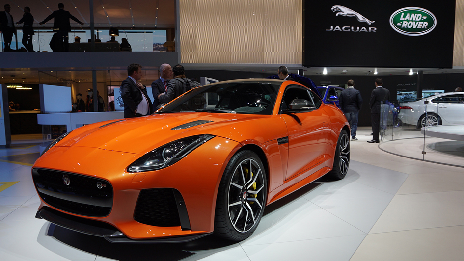 The world premiere of the Jaguar F-Type SVR, shown here as a convertible, at the Geneva Motor Show 2016. Image: Jaguar / http://autovideoreview.com